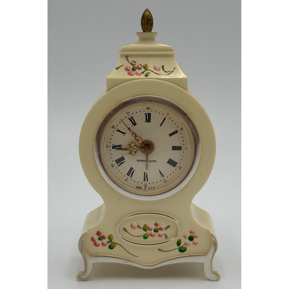 Vintage Westclox Floral Mantel Alarm Clock Model 12090 Made in USA Works